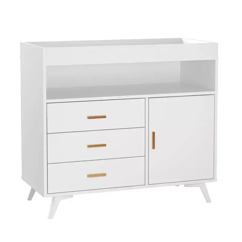 GustoWave Wooden Nursery Dresser with Changing Table, 3 Drawers & Shelves, Baby Diaper Changing Station & Storage Organizer
