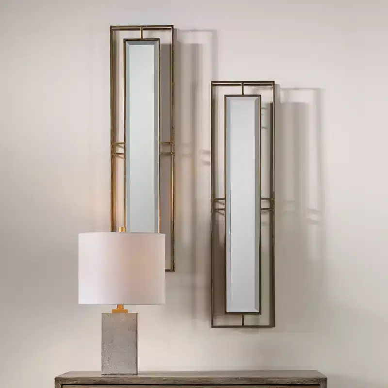 Uttermost Rutledge Antiqued Gold 7 3/4 x 30 Wall Mirrors Set of 2