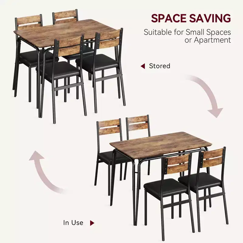 GustoWave 5 Piece Dining Table Set, with 4 Upholstered Chairs
