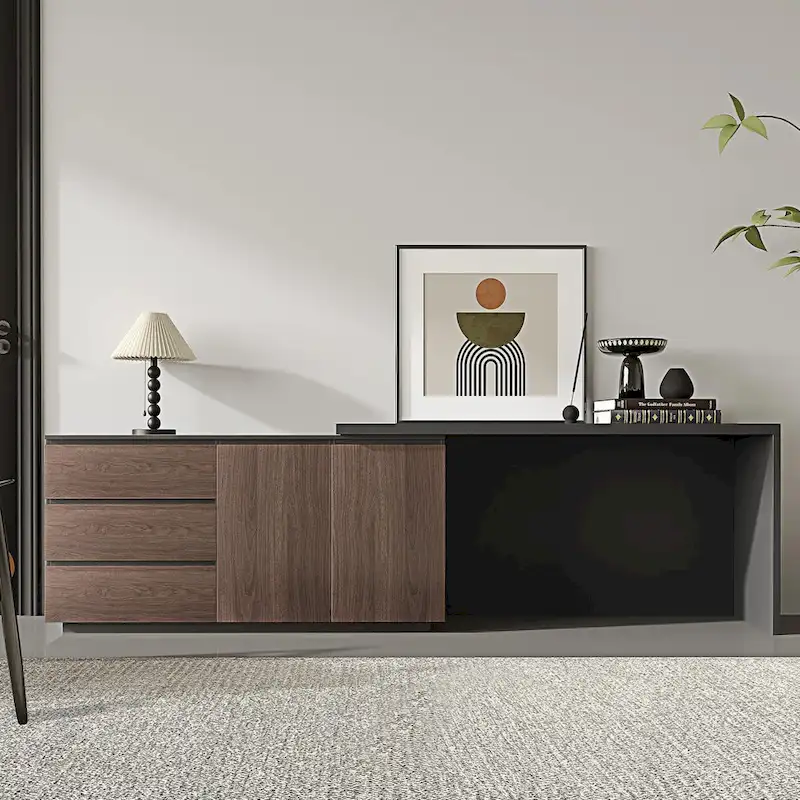 L-Shaped Expandable Home Office Desk with 3 Drawers and Cabinet