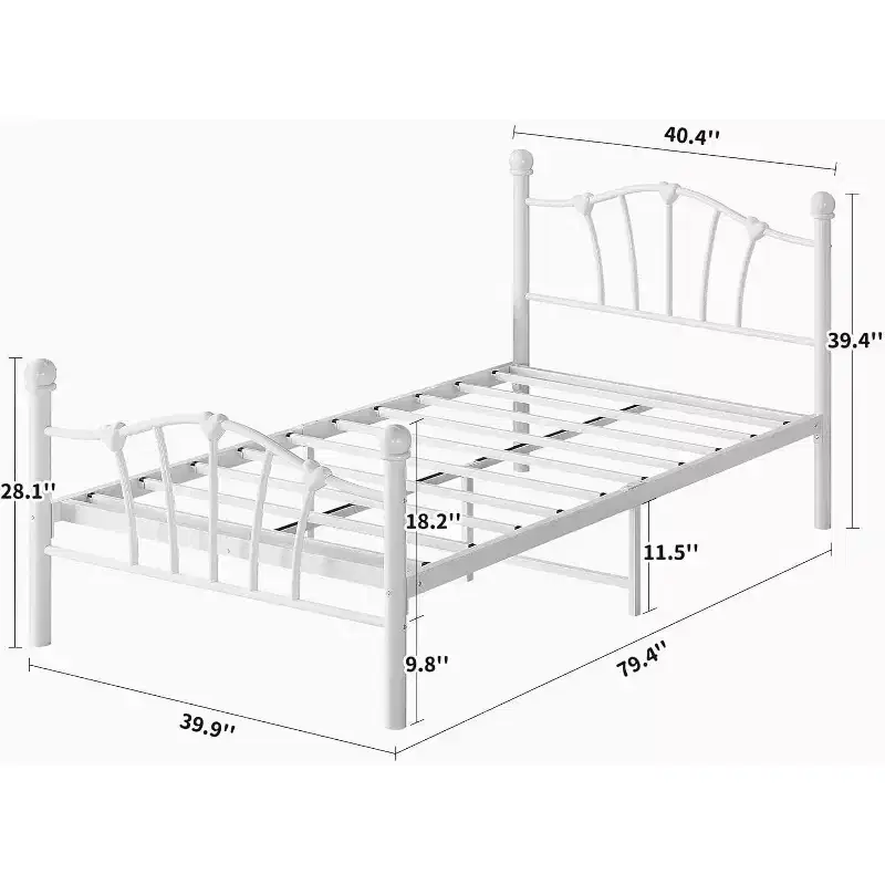 Twin Bed Frame for Kids, Kids Twin Bed Frame with Heart Shaped Headboard and Tailboard, Heavy Metal Slat Support, Noise-Free, White