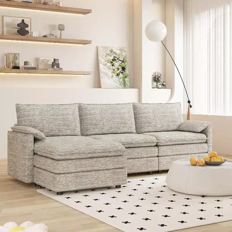 108 Modular Sectional Cloud Couch, Modern Chenille L Shaped Modular Sofa, Sectional Sofa for Apartment