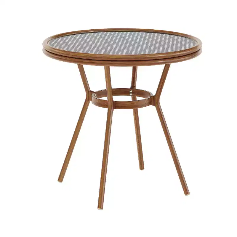 Flash Furniture Lourdes Indoor/Outdoor Commercial Bistro 31.5 Table, PE Rattan, Glass Top, Bamboo Print Aluminum Frame