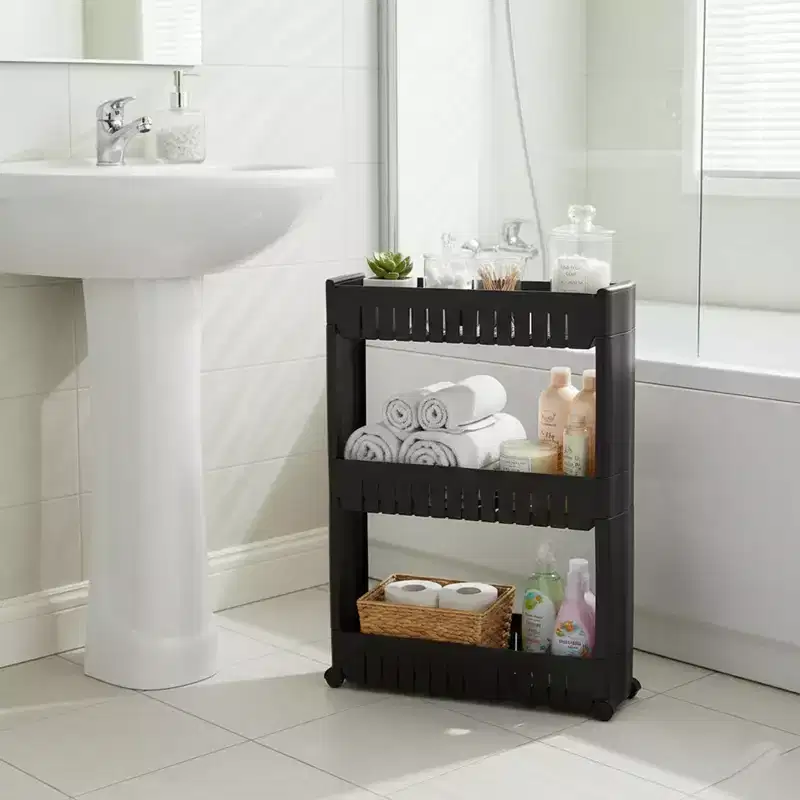 3-Tier Slim Rolling Storage Cart, Polypropylene, Available in White, Grey, Black