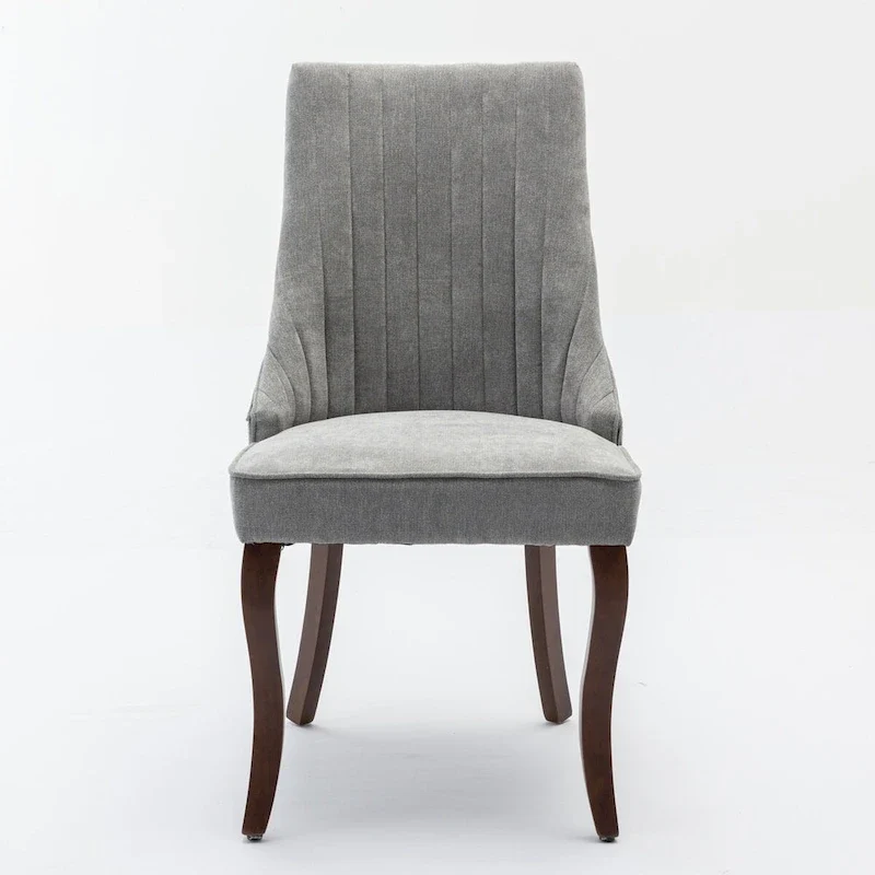 Rayon Cloth Flocking Linen Dining Chairs Channel Kitchen Dinner Upholstered Accent Chair Curved Solid Wood Legs,Set of 2