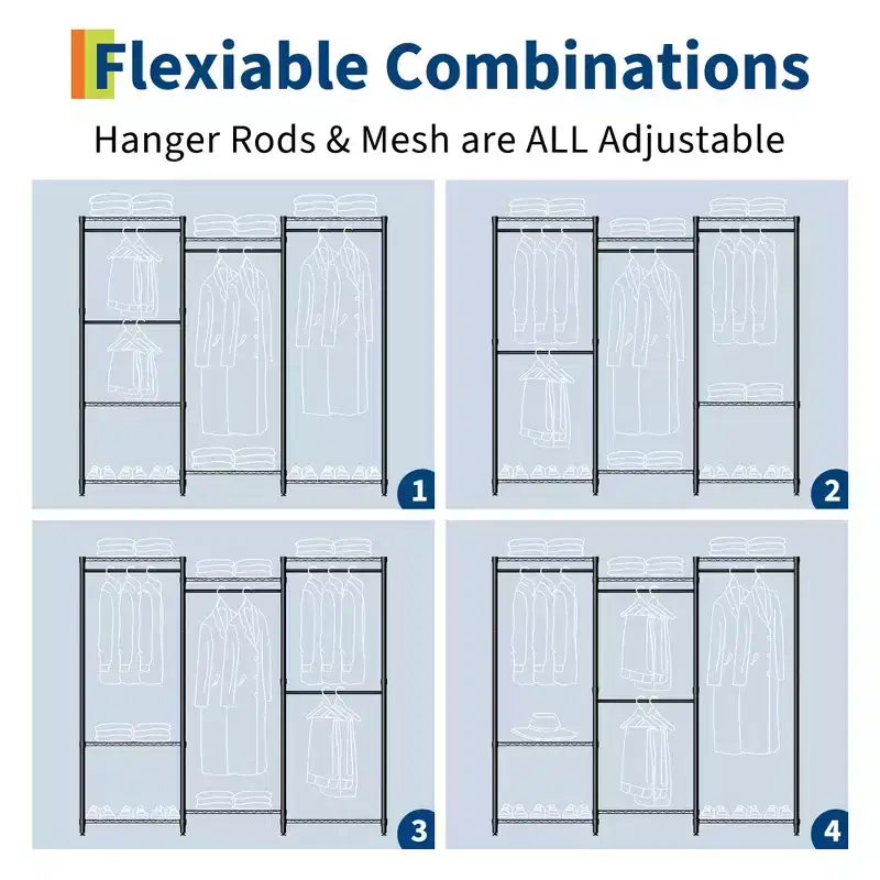 Heavy-Duty Freestanding Garment Rack with Adjustable Shelves – Carbon Steel, Bedroom & Entryway