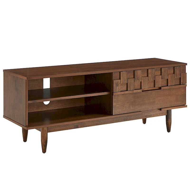 Medieval-style wooden double-drawer TV stand - 59 inches