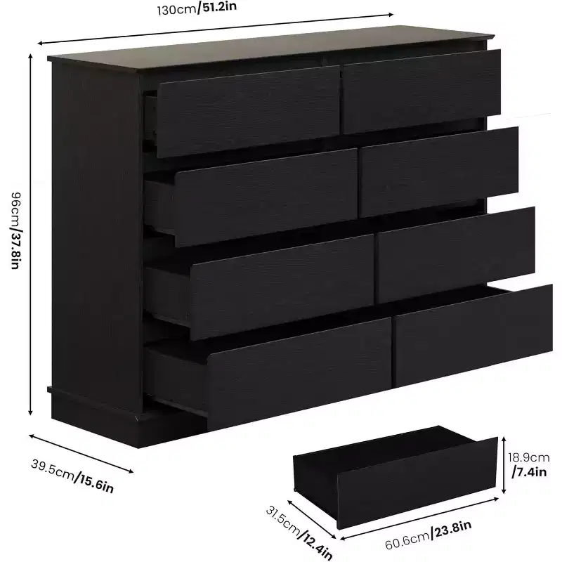 Acekool 8 Drawer Dresser for Bedroom, Wide Double Chest, Large Horizontal Dresser with Deep Drawers, Modern Storage for Living Room Hallway Kids Room