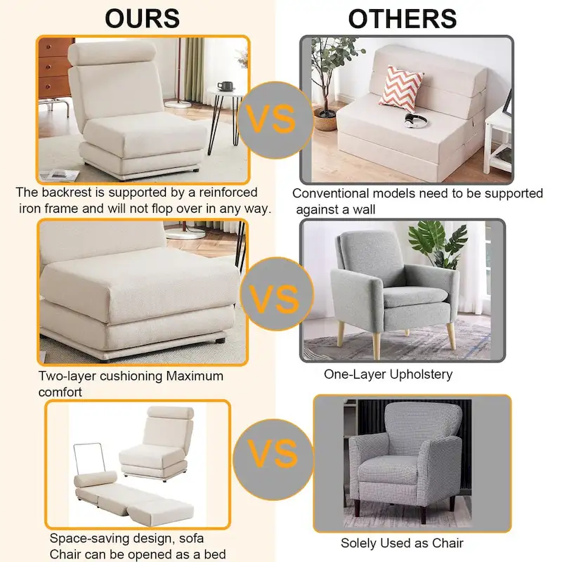 Single Sofa Chair Foldable Single Sofa Bed with Pillow
