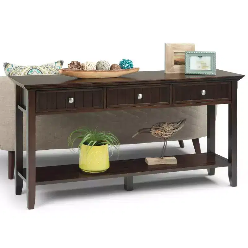 60" Portland End Table Brunette Brown : Modern Pine Console for Foyer, Spot Clean