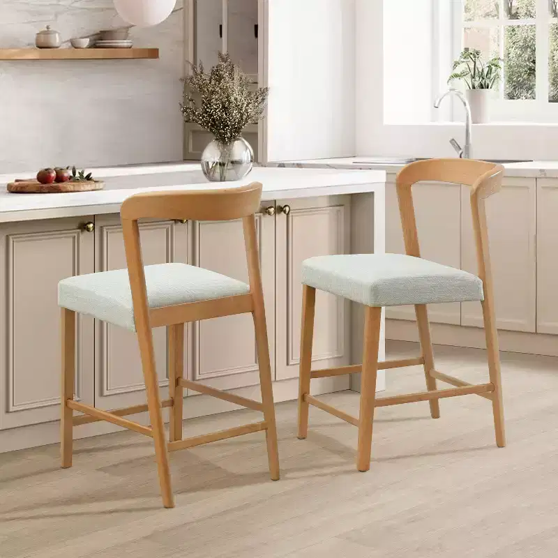 Christopher Knight Home Sonore Contemporary Rubberwood Upholstered Counter Stools with Curved Open Back (Set of 2)