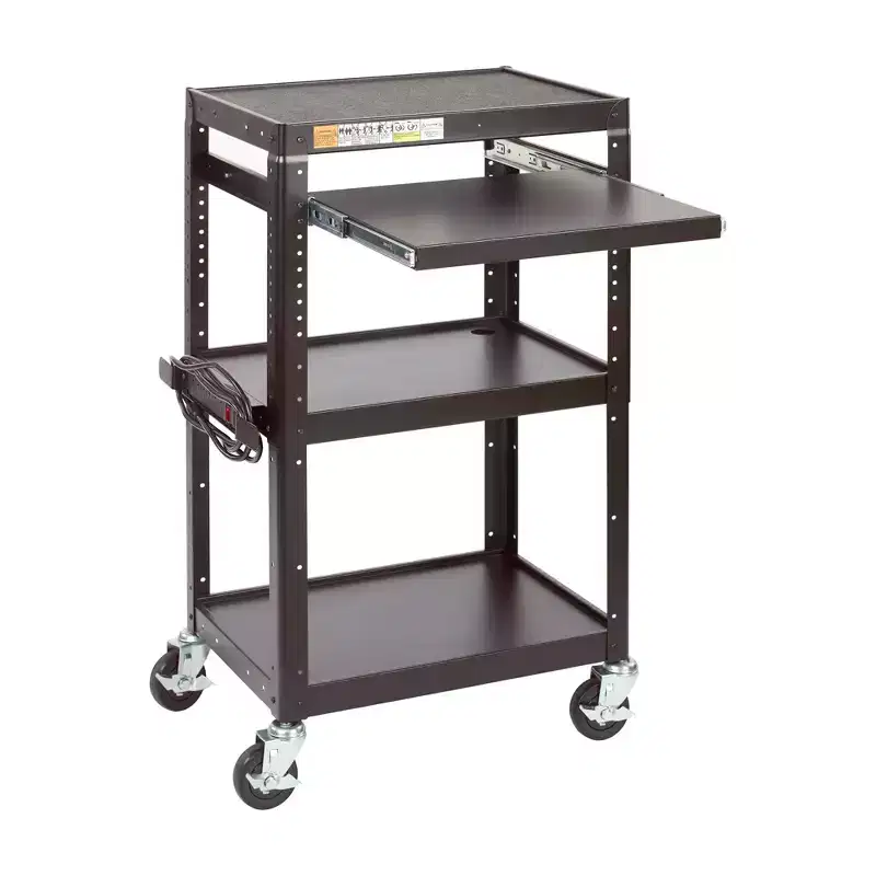 ECR4Kids Mobile AV Presentation Media Cart Stand, Adjustable, Technology Trolley, Black