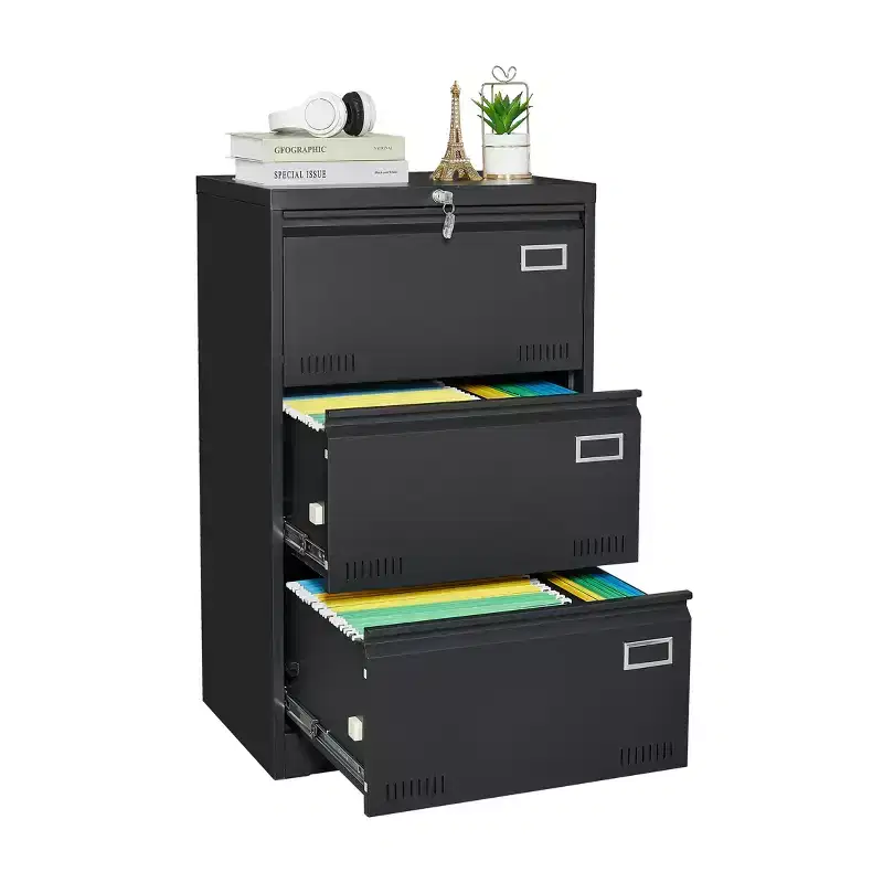 3-Drawer Lateral File Cabinet with Lock – Metal, Wide Drawers, Home Office Storage