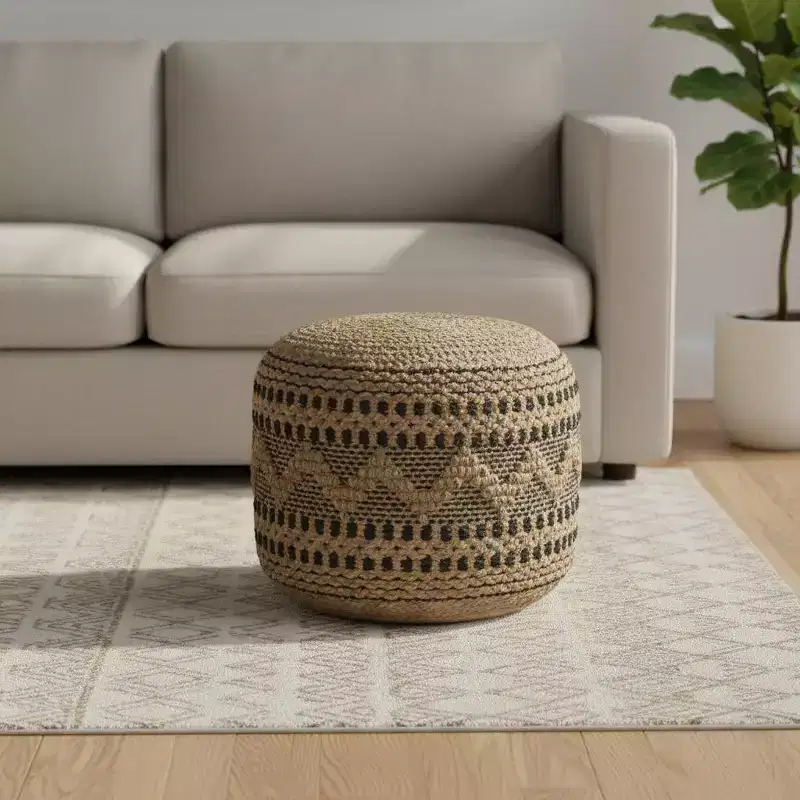 18 Tan Geometric Pouf Ottoman