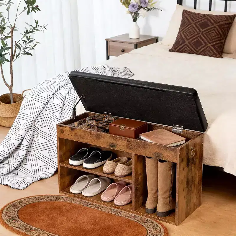 Shoe Storage Bench with Padded Cushion, Entryway Bench with Flip-Open Storage & Adjustable Shelf, Hidden Compartment Shoe Rack