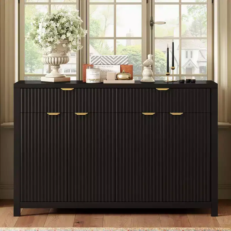 Okak Modern Sideboard Cabinet, Bufft Cabinet with 2 Drawer and 4 Door, Aluminum Handles, Storage Cabinet for Living Room, Dining Room, Kitchen