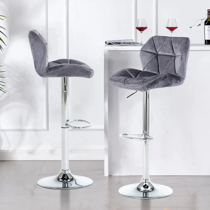 Upholstered Adjustable Barstools Counter Bar Pub Height Stools  of 2