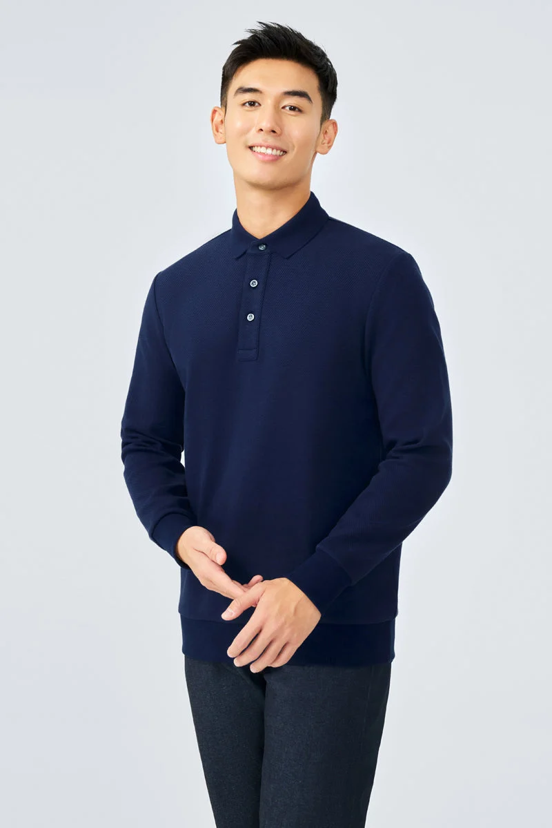 Jacquard Long Sleeve Polo – Navy