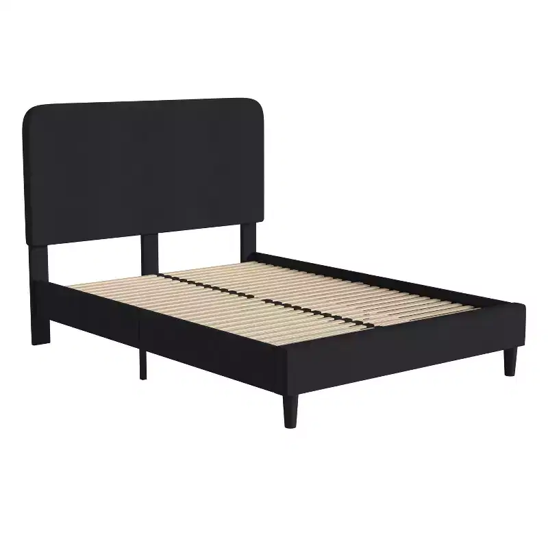 Merrick Lane Platform Bed with Headboard - Upholstered Frame - 14 Wooden Slats - No Box Spring Required