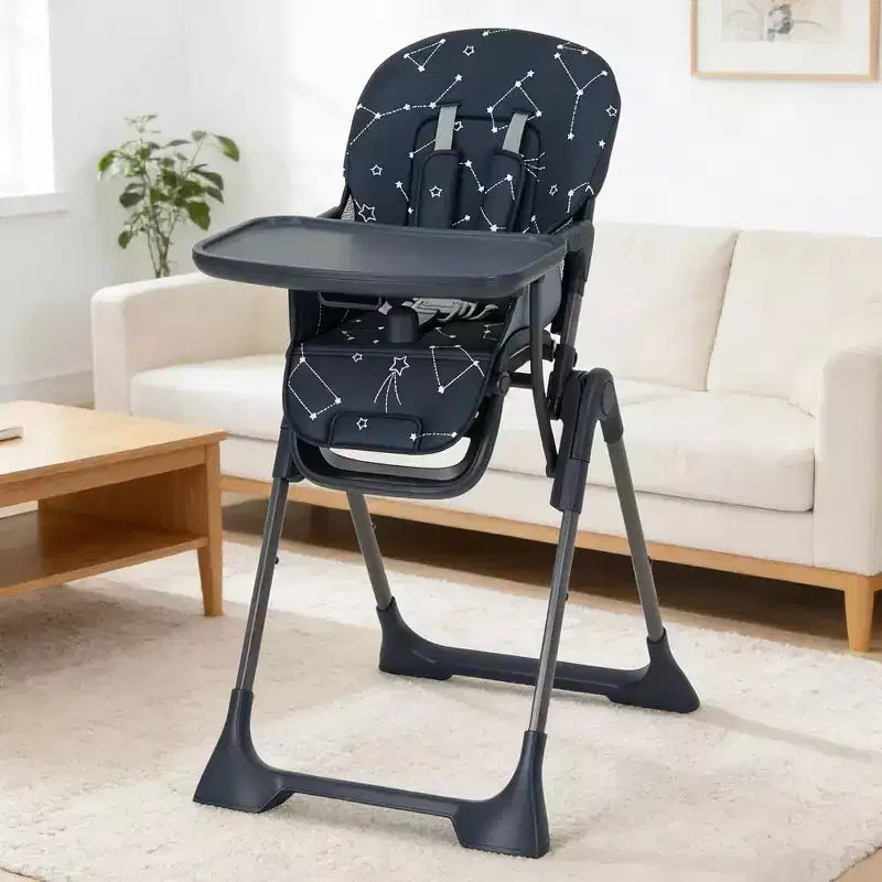 Foldable Baby High Chair with Multi-Gear Adjustment,Removable Adjustable Tray,Safety Belt,Anti-Slip Feet & Invisible Wheels for Babies and Toddlers