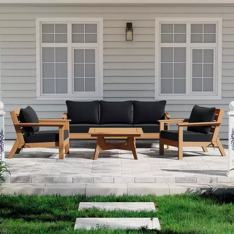 WestinTrends Avalon Outdoor 6-Piece Modular Sectional Patio Furniture Sofa Set, Teak/Black