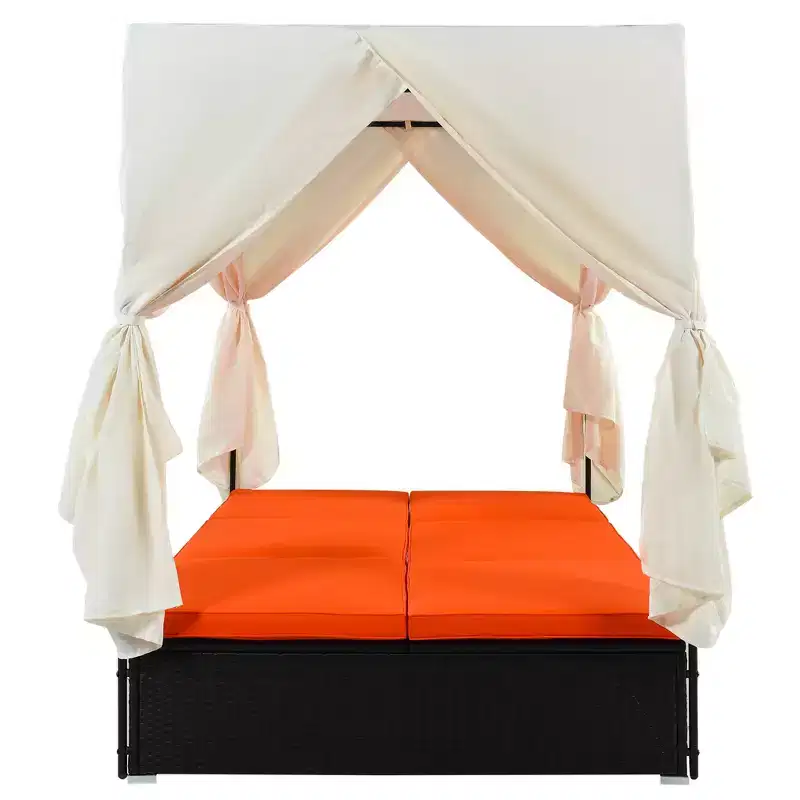 Whisen Patio Wicker Sunbed Daybed with Cushions & Adjustable Seats