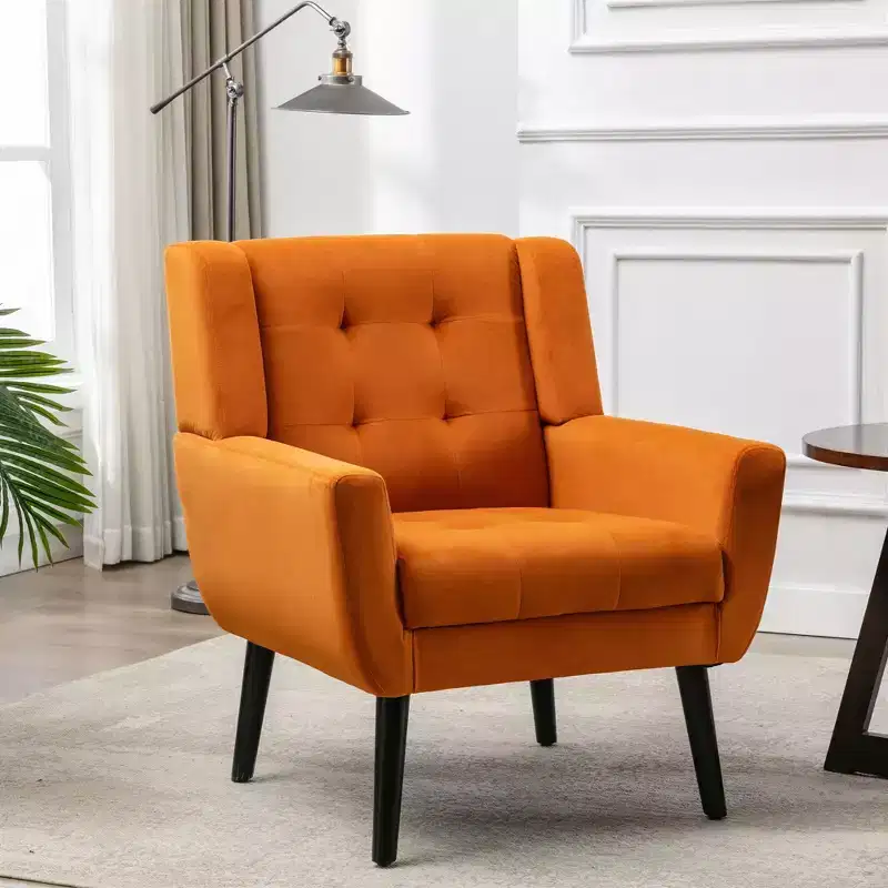 Upholstered Velvet Accent Chair with Black Legs - Living Room Lounge Chair