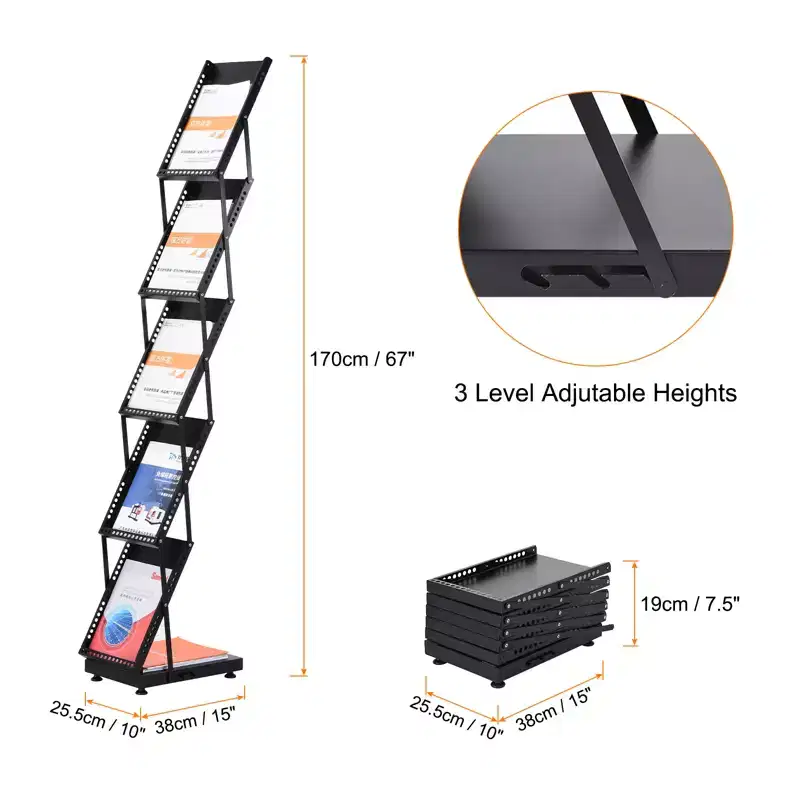 Unique Bargains 5 Layers Foldable Stand Catalog Literature Magazine Display Rack with Wheels 1 Pc