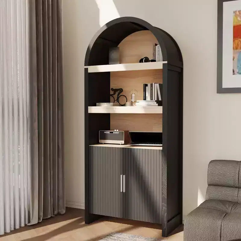 71 Arched Kitchen Pantry Cabinet, 5 Tier Wooden Display Cabinet, Freestanding Book Shelf with Adjustable Shelves, Bathroom Cabinet