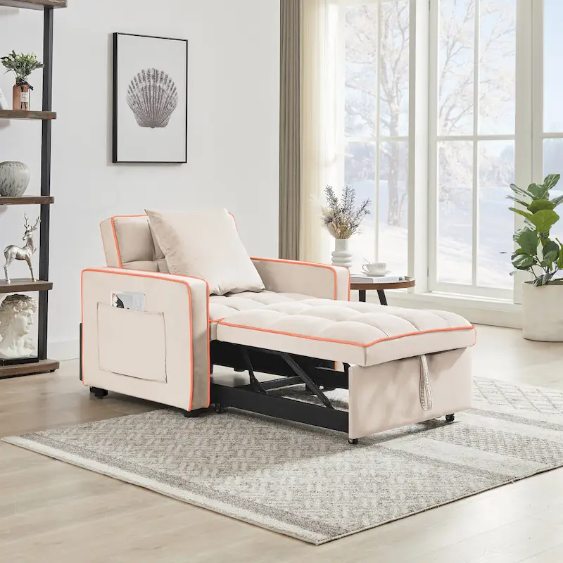 Folding Sofa Chair Bed with Adjustable Back - 33.85 x 35.43 x 31.10