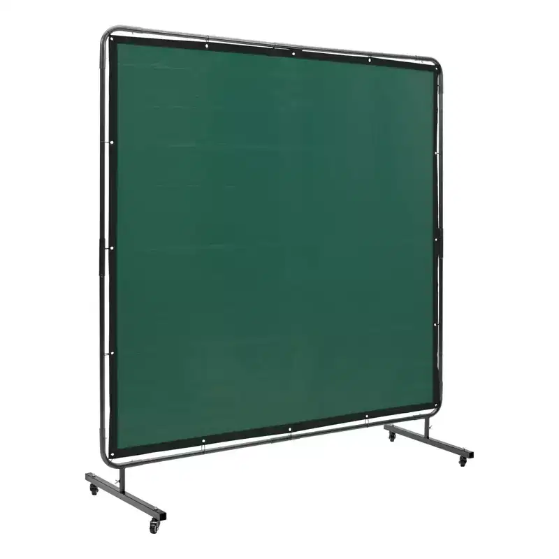 VEVOR Welding Screen with Frame, 6' x 6' Welding Curtain Screen, Flame-Resistant Vinyl Welding Protection Screen on 4 Swivel Wheels, Green