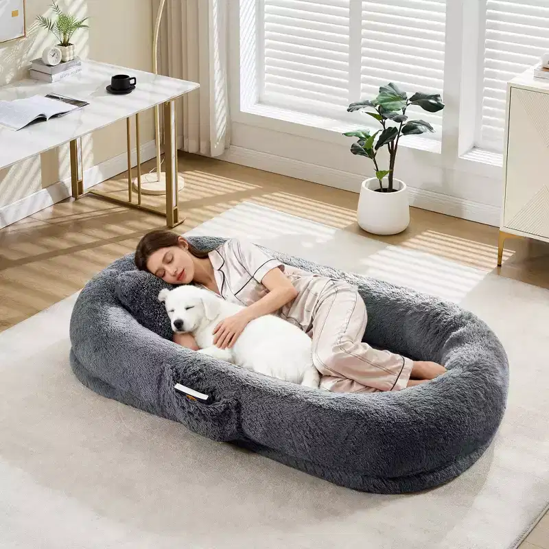 Human Dog Bed Fits You and Pets for People Doze Off, Washable Faux Fur Napping Orthopedic Dog Bed, 67.7  43.3  8.6