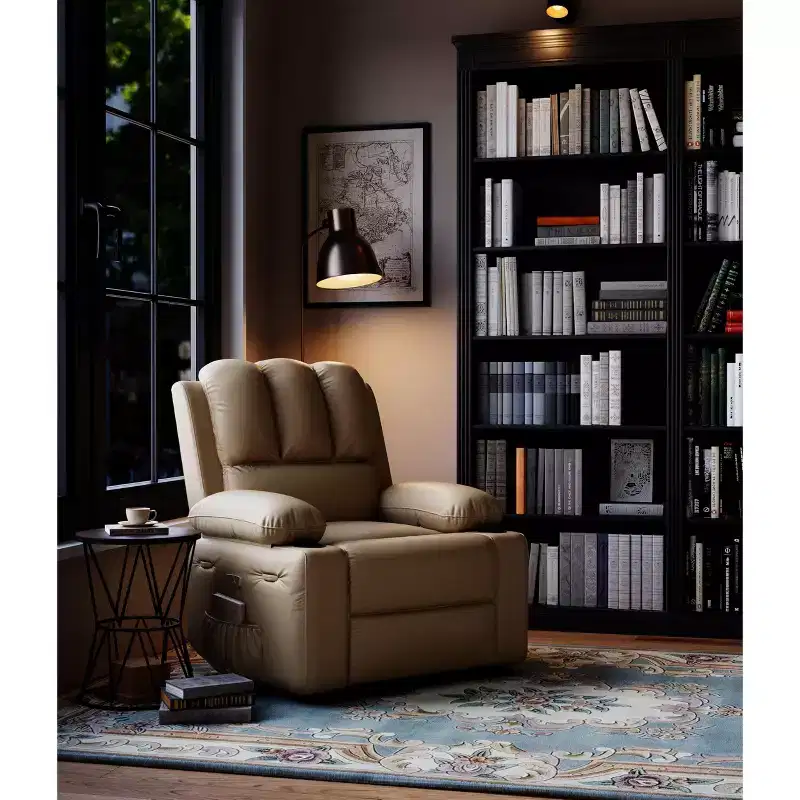 Metal & Faux Leather Swivel Rocking Recliner Chair with Massage & Heat 37.4''W x 40.55''H