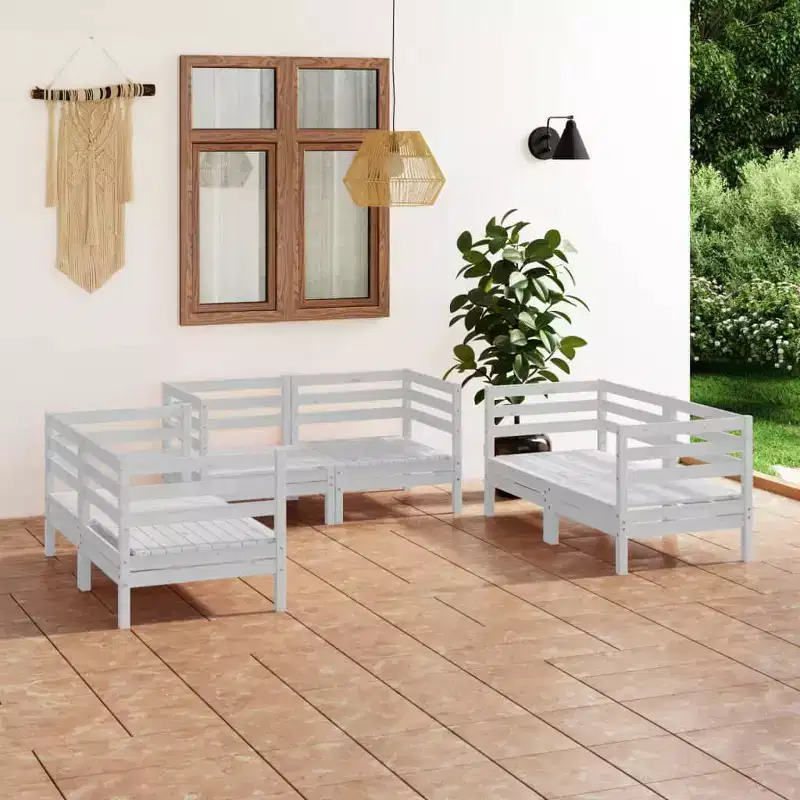 vidaXL Garden Lounge Set White Solid pinewood Modular Garden Lounge Set