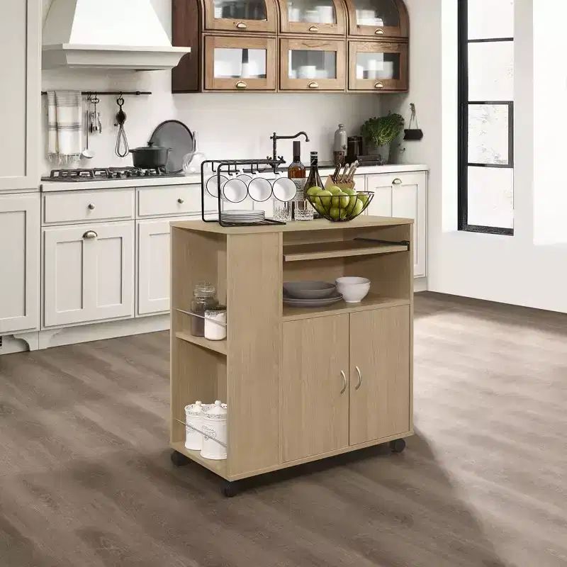 Kitchen Island Rolling Cart on Wheels with Storage Cabinet
