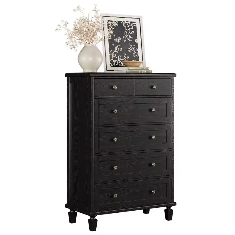 Vintage 6 Drawer Dresser with Tapered Legs, Wood Tall Chest of Drawers for Bedroom, Living Room, Entryway, Distressed Wood Finish