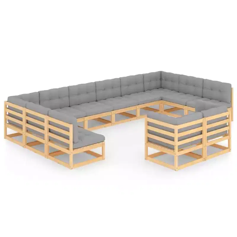 vidaXL Garden Lounge Set Natural Wood Solid Pinewood Large Seats Many