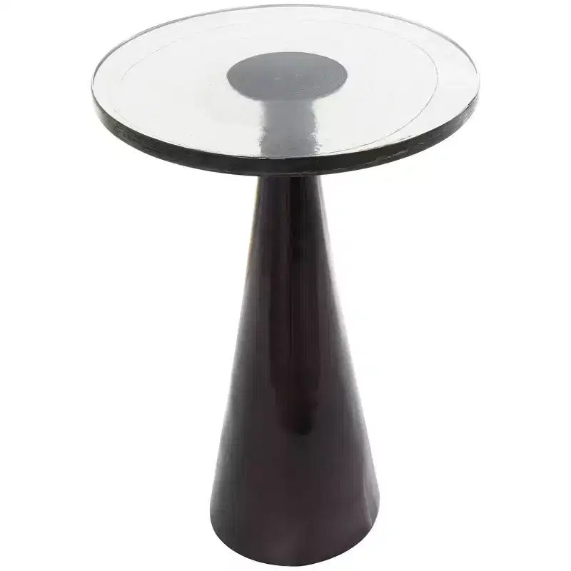 Aluminum Geometric Cone Accent Table with Textured Glass Tabletop 24 in