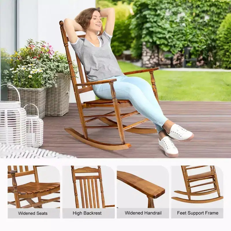 Karl Home | Lathe-Turned Solid Wood Patio Rocking Chairs (Set of 2)