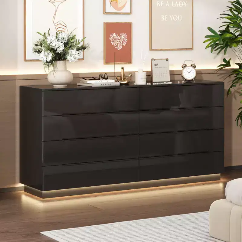 Famapy Modern 8-Drawer Chest with LED Base Lighting, High-Gloss & Multi-Room Versatility,Chest of Drawers,Stylish Organizer for Home