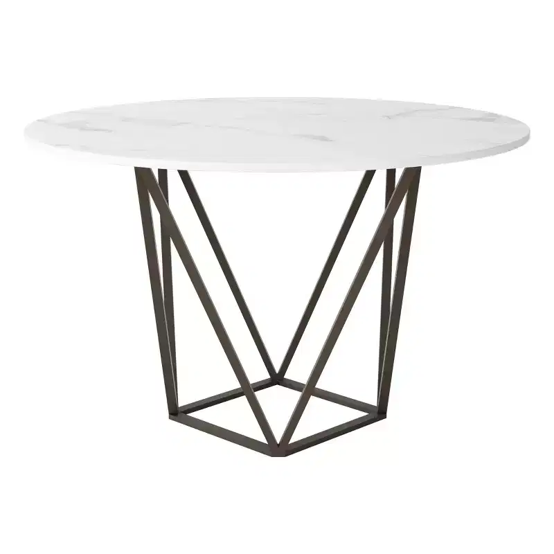 Modern 51" Round Dining Table Stone Antique Brass - ZM Home: Steel Base, Seats Four, Non-Extendable