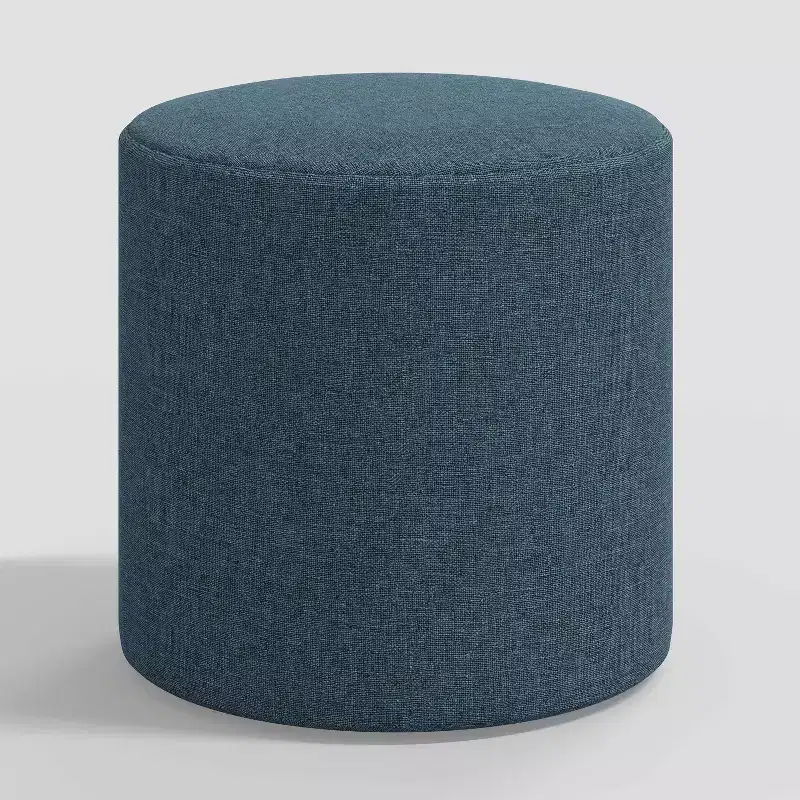 Round Ottoman in Textured Linen