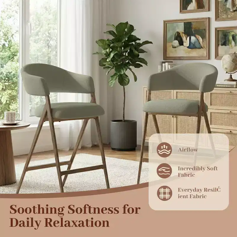 Soft Fabric Dining Chair with Sweeping Backrest & Wood-Look Legs, Kitchen Side Chair with Integrated Footrest