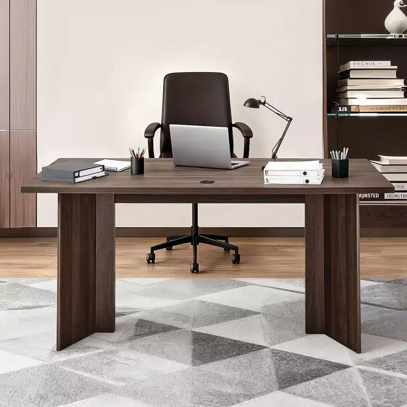 VEVOR 63 in Executive Desk, Large Modern Rectangle Office Table, Wooden Executive Table with Cable Connection Hole, 250 LBS Load Capacity, Brown