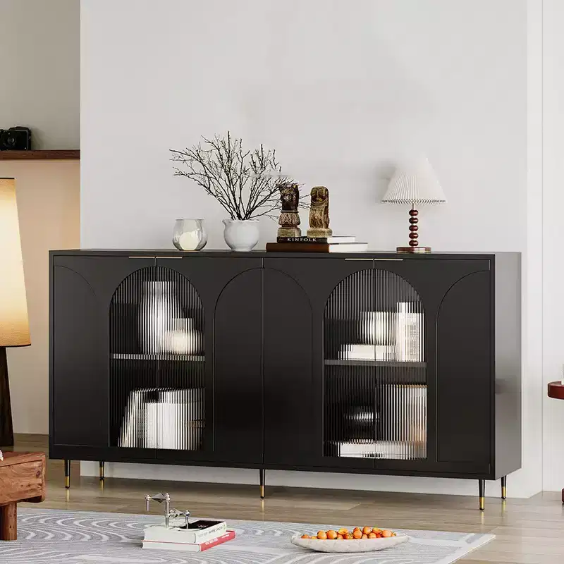 Modern Accent Storage Cabinet with 4 Doors, Wooden Sideboard Buffet Cabinet, Entertainment Center Media Console Table for Kitchen Living Room Entryway