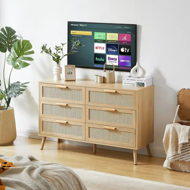 Bedroom Dresser with Rattan Fronts