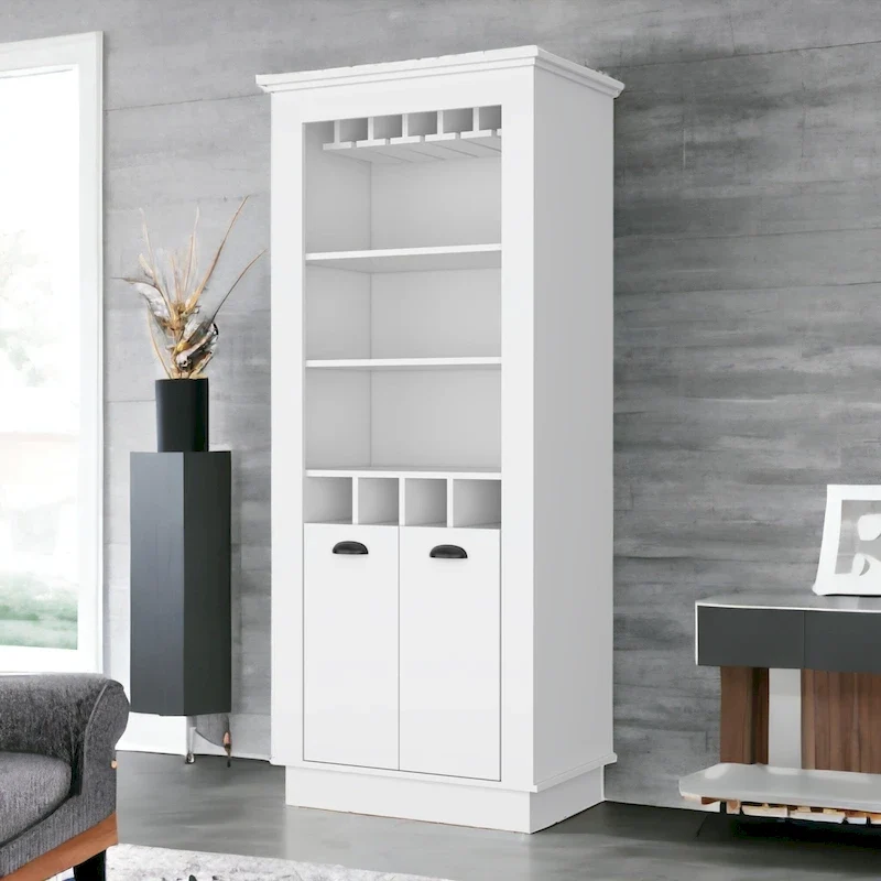 70 White Bar Cabinet With Wine Storage