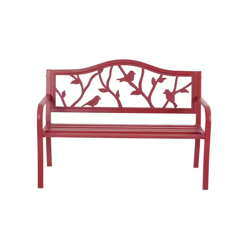 Metal Patio Bench with Steel Frame - Red - Captiva Designs: Weather-Resistant Garden Loveseat