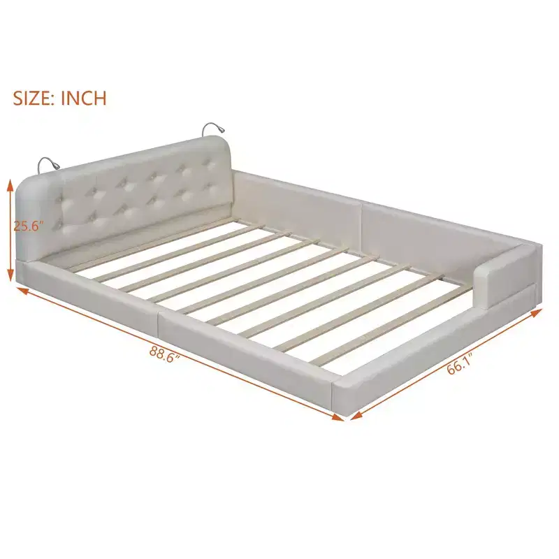 Luxystar Queen Size PU Leather Upholstered Platform Bed with 2 Reading Lights