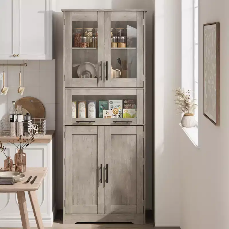 Tall Bathroom Cabinet Freestanding Linen Storage Cabinet with Doors and Adjustable Shelves 67H Kitchen Pantry Cabinet for Living Room